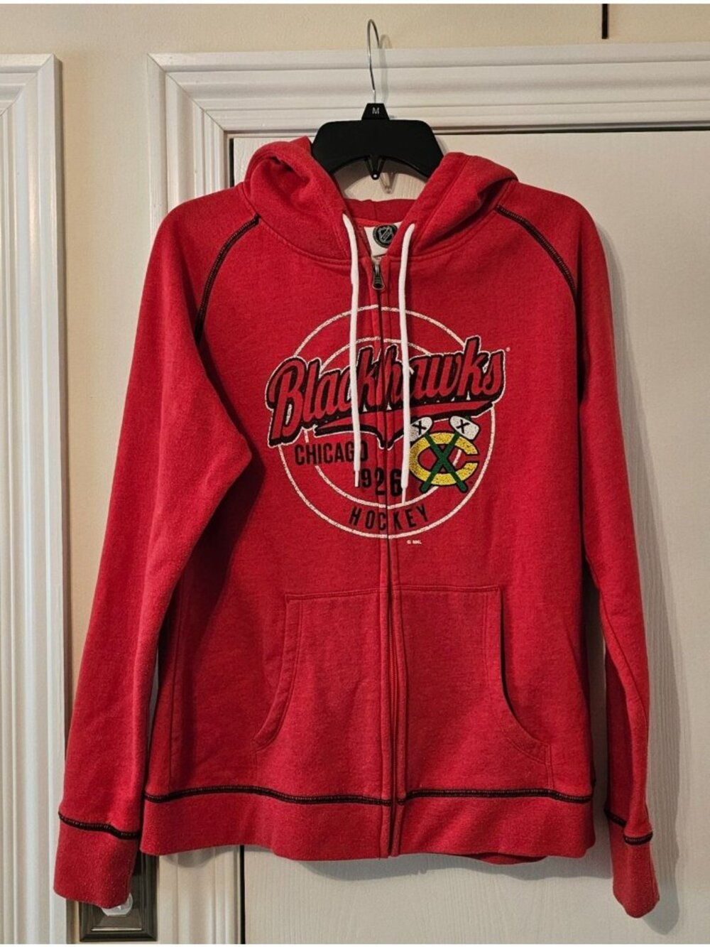 Chicago Blackhawks Womens Vintage look Red Zip-Up Hoodie L NHL Hockey Sportswear